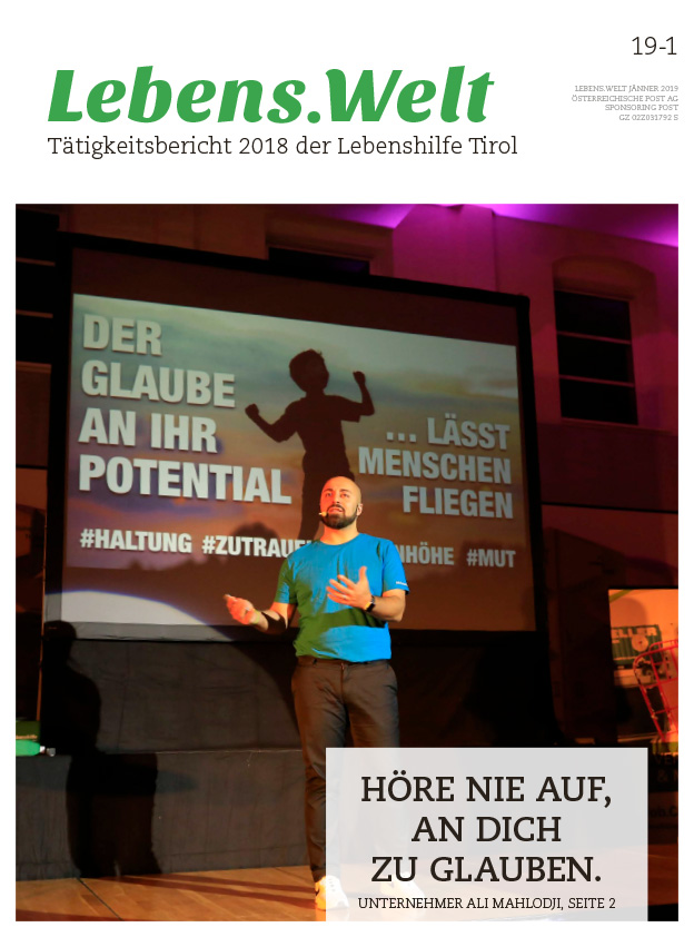 Deckblatt des Tätigkeitsberichtes 2018 der Lebenshilfe Tirol