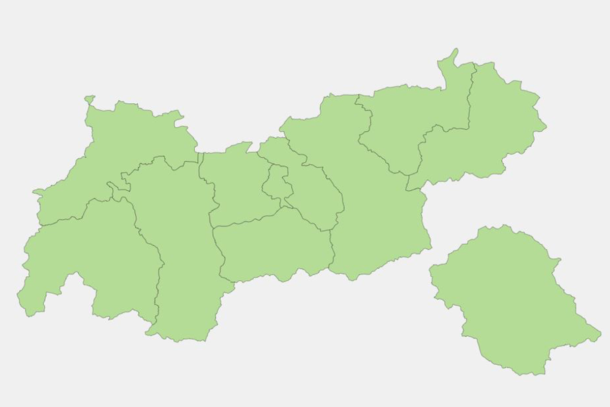Landkarte von Tirol mit den Regionen
